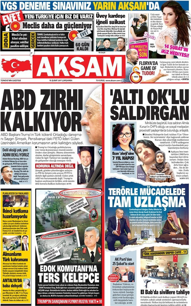 Gazete manşetleri 15 Şubat 2017 Hürriyet - Habertürk - Sözcü - Resim: 4