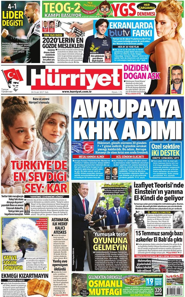 Gazete manşetleri 24 Ocak 2017 Sözcü - Hürriyet - Milliyet ne yazdı? - Resim: 2