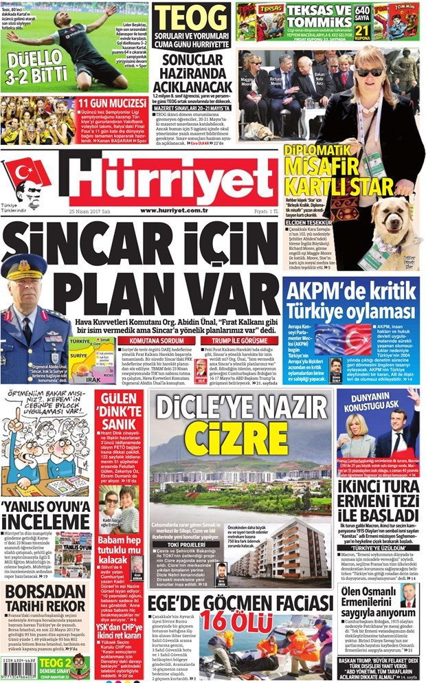 Gazete manşetleri Hürriyet - Aydınlık - Karar 25 Nisan 2017 - Resim: 1