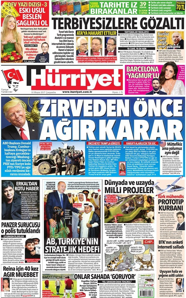 Gazete manşetleri Sözcü - Milliyet - Sabah 10 Mayıs 2017 - Resim: 1
