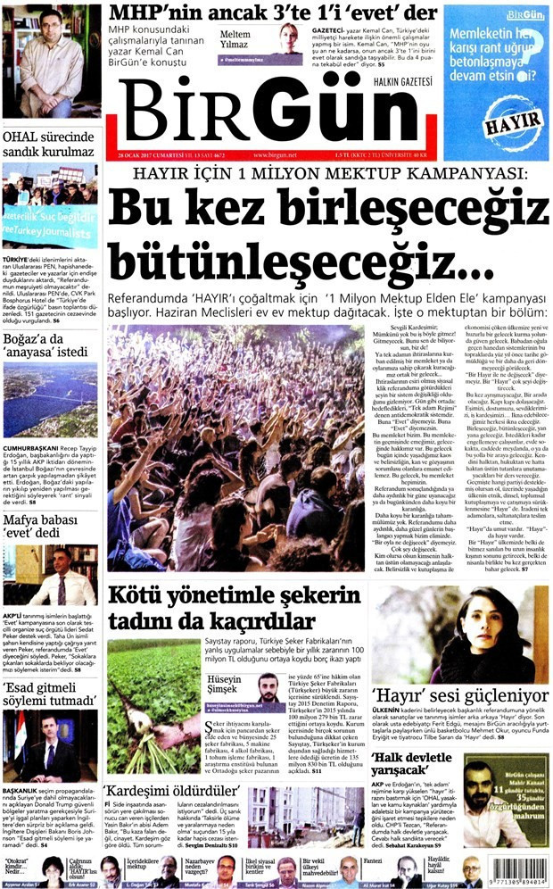 Gazete manşetleri Sözcü - Hürriyet - Habertürk 28 Ocak 2017 - Resim: 3