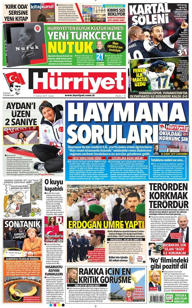 Gazete manşetleri 17 Şubat 2017 Sözcü - Hürriyet - Aydınlık - Resim: 3