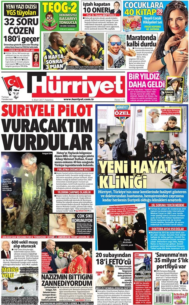 Gazete manşetleri Hürriyet - Habertürk - Sözcü 6 Mart 2017 - Resim: 2