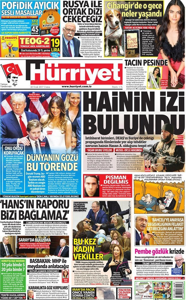 Gazete manşetleri 20 Ocak 2017 Sözcü - Hürriyet - Cumhuriyet ne yazdı? - Resim: 1