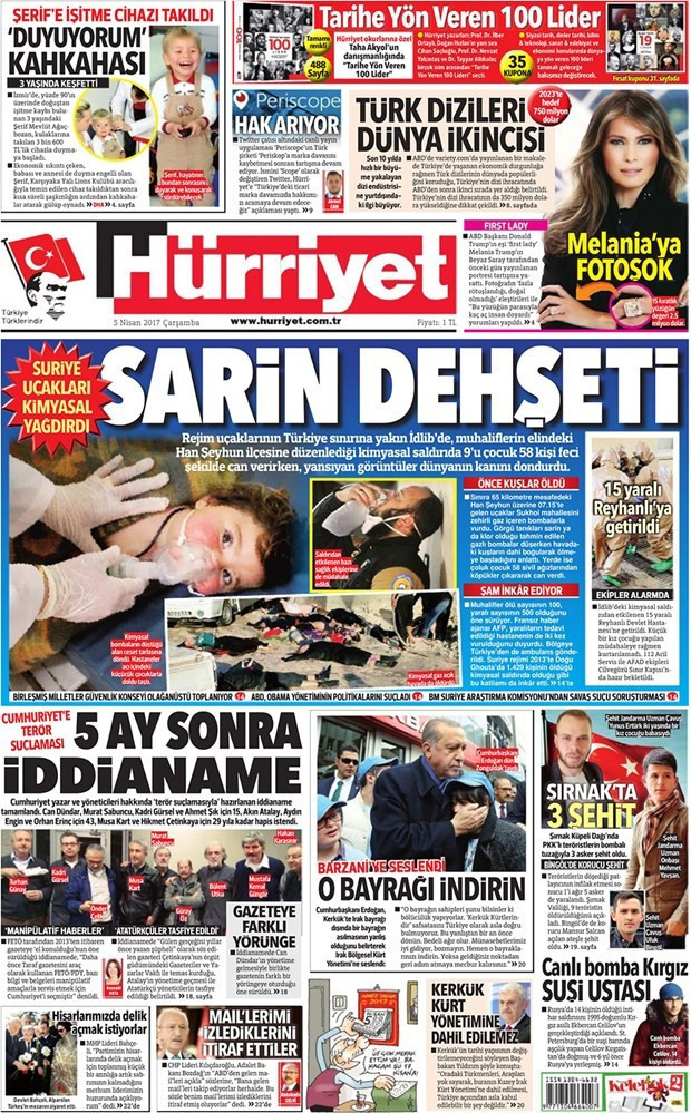 Gazete manşetleri Hürriyet - Vatan - Sözcü 5 Nisan 2017 - Resim: 1