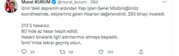 Bakan Murat Kurum'dan İzmir depremi açıklaması: ihbarlar değerlendirildi... - Resim: 0
