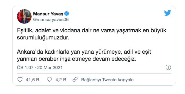 Mansur Yavaş'tan çarpıcı 'İstanbul Sözleşmesi' paylaşımı - Resim: 0
