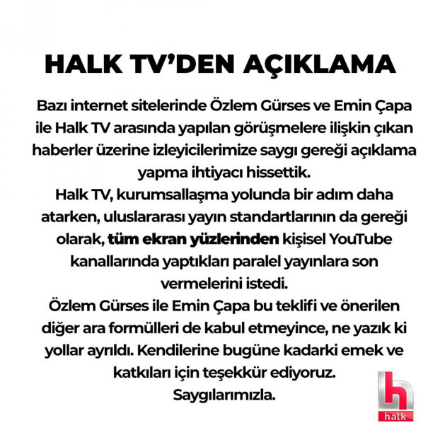 Halk TV, Özlem Gürses ve Emin Çapa'yı kovdu sebebi Youtube - Resim: 0