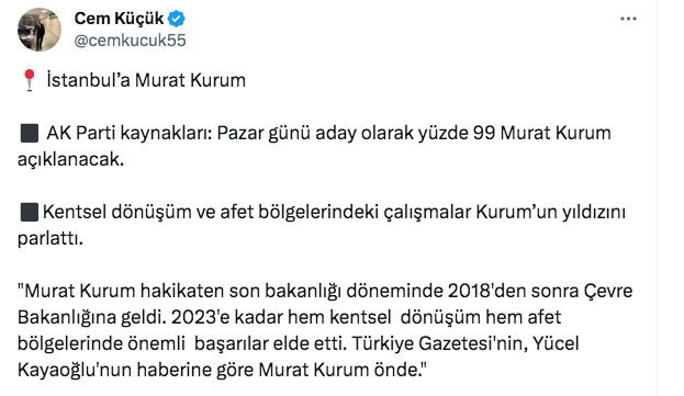 Cem Küçük 'yüzde 99' diyerek AK Parti İstanbul adayını açıkladı - Resim: 0