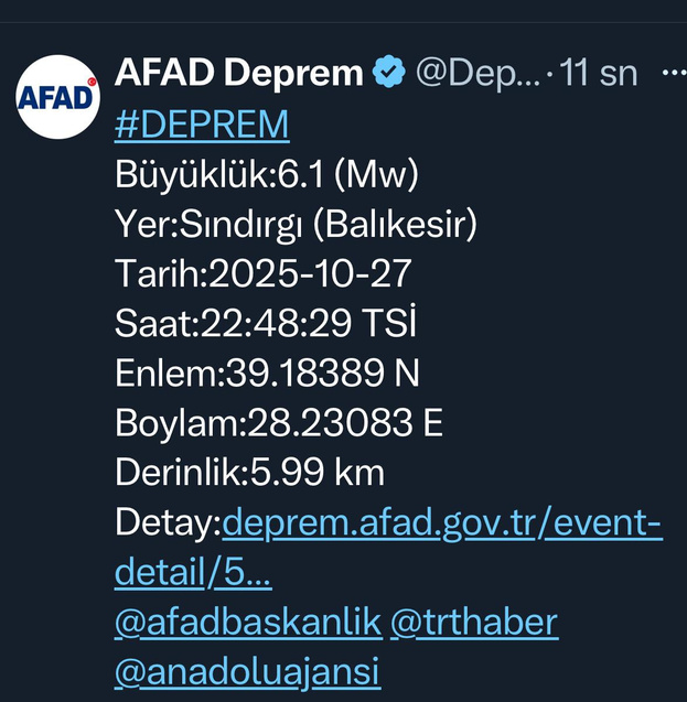 Balıkesir merkezli bir deprem meydana geldi! 6.1 şiddetinde oldu - Resim: 0