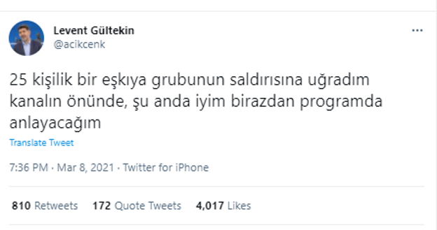 Gazeteci Levent Gültekin Halk TV'de yayına çıkmadan önce saldırıya uğradı - Resim: 0