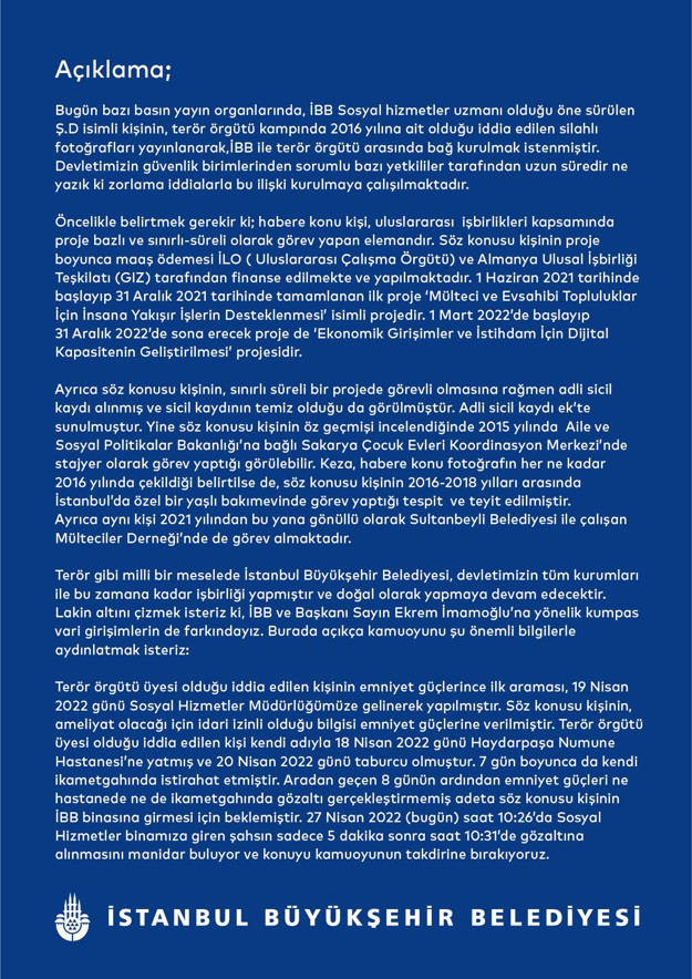 İstanbul Büyükşehir çalışanı Şafak D.'ye terör gözaltısı' haberlerine İBB'den açıklama - Resim: 1