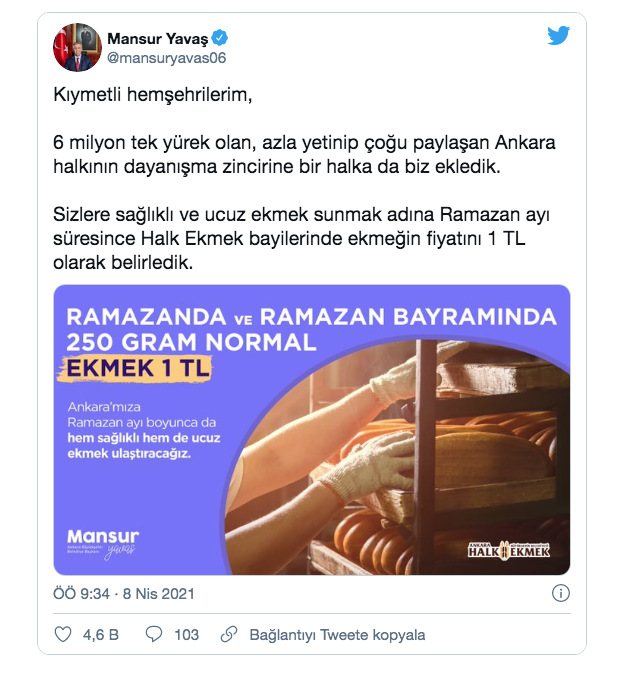 Mansur Yavaş: Ramazan ayında Halk Ekmek bayilerinde ekmek 1 TL'ye satılacak - Resim: 0