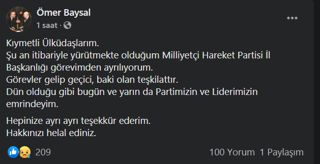 MHP Manisa İl Başkanı Ömer Baysal görevinden istifa etti - Resim: 0
