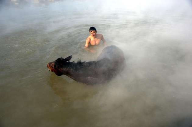 Kaplıcalara atlarıyla giren insanlar - Resim: 1