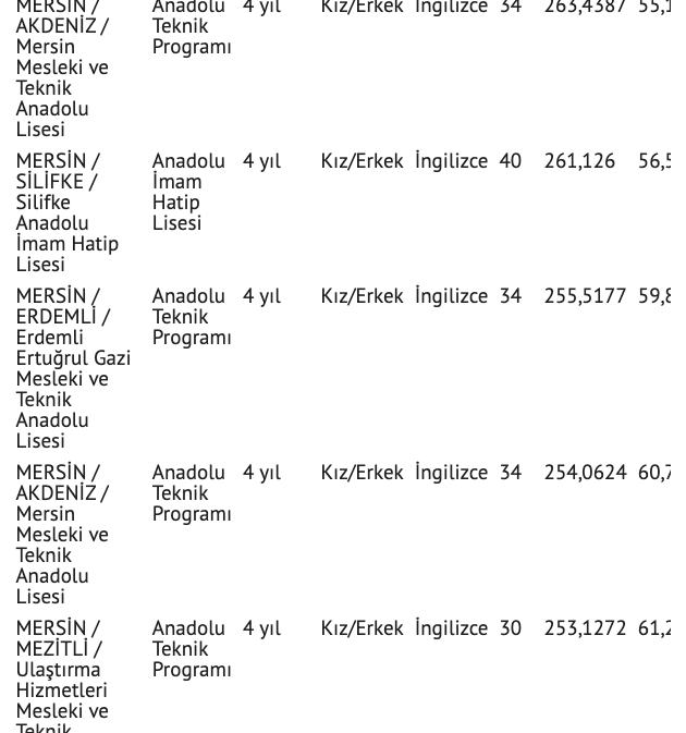 Mersin lise taban puanları 2021 Mersin liseleri yüzdelik dilim tablosu - Resim: 4