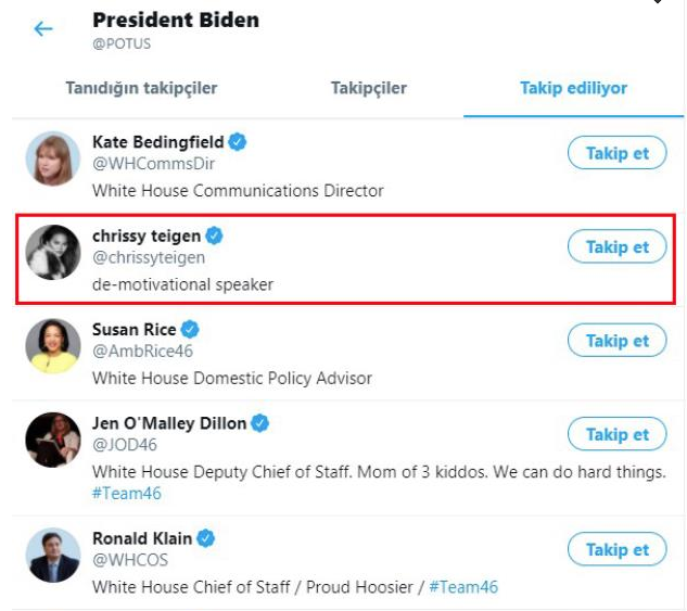 Joe Biden, başkanlık hesabından Chrissy Teigen'i takip etmeye başladı - Resim: 0