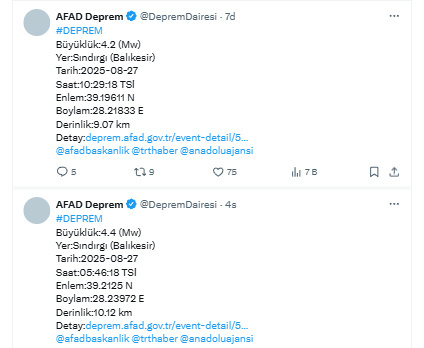 Balıkesir'de yeni deprem oldu! İkisi de 4.0'den büyük, ADAD'dan açıklama geldi - Resim: 0