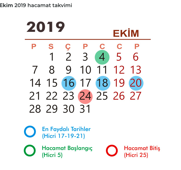 2019 ekim ayı hacamat günleri hangisi hacamat takvimi - Resim: 0