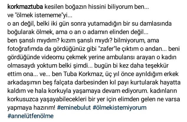 Boğazından 5 kez bıçaklanan Tuba Korkmaz'dan Emine Bulut'un videosuna tepki - Resim: 1