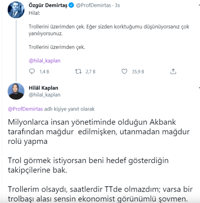 Özgür Demirtaş ve Hilal Kaplan Twitter'da birbirine girdi! Akbank tartışması trollere sıçradı - Resim: 0