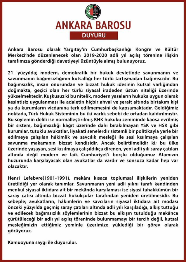 Ankara Barosu adli yıl açılış töreni davetini reddetti: Atamızın huzurunda karşılayacağız - Resim: 0