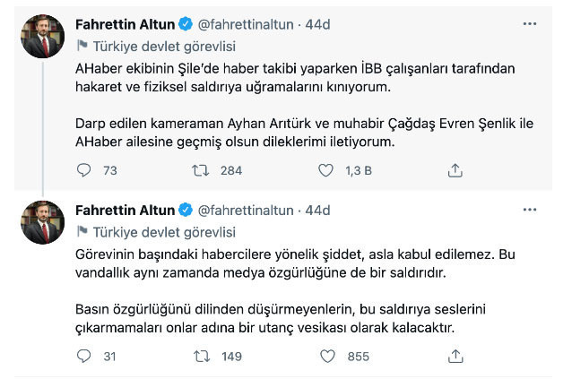 İletişim Başkanı Fahrettin Altun A Haber ekibine yapılan saldırıyı kınadı - Resim: 0