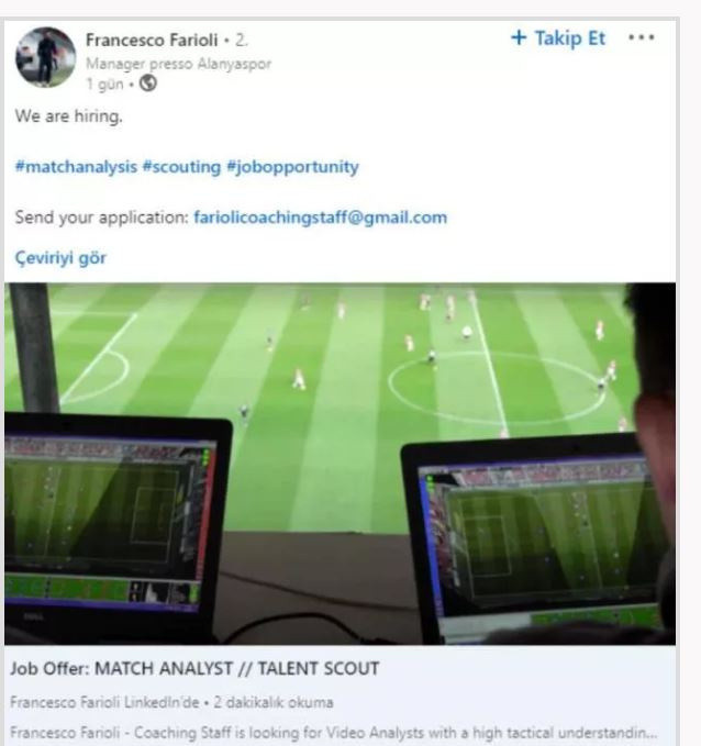 Alanyaspor'un hocası Farioli'den iş ilanı! Maç analisti ve scout... - Resim: 0