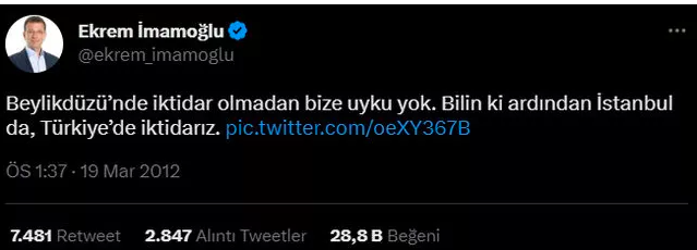 Ekrem İmamoğlu'nun 2012 yılında attığı tweet yeniden gündem oldu, herkes paylaşıyor! - Resim: 0