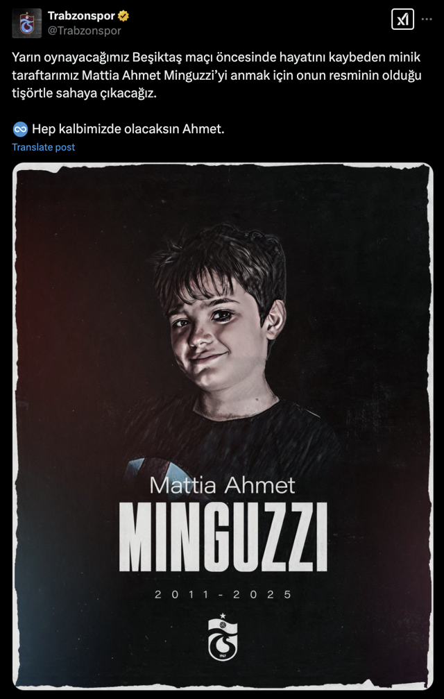 Trabzonspor, öldürülen taraftarı Minguzzi'nin fotoğrafının yer aldığı tişörtle sahaya çıkacak - Resim: 0