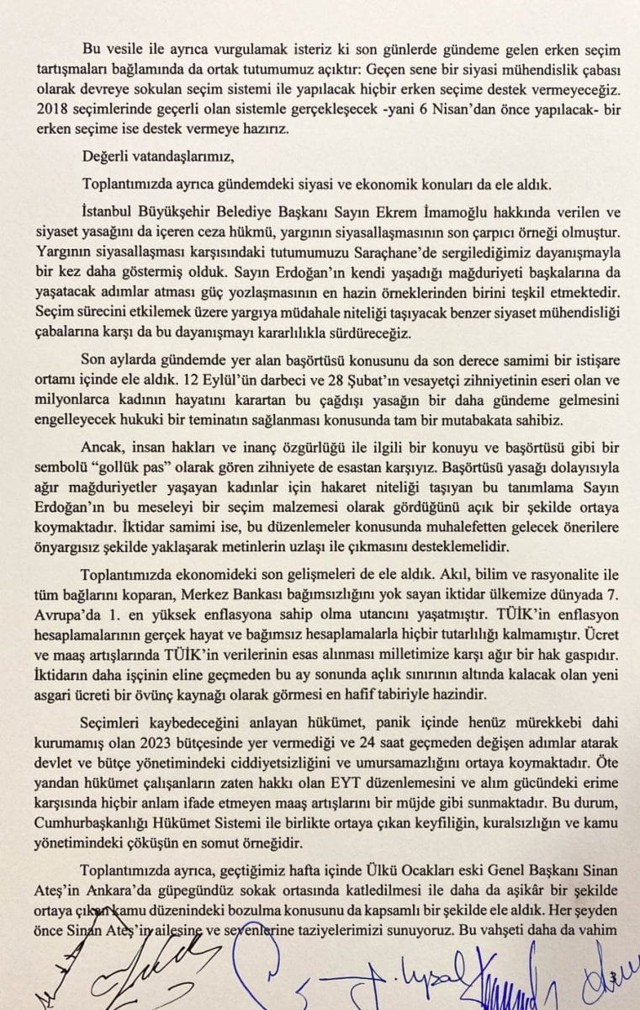6'lı masa toplantısı sonrası yazılı açıklama yapıldı: Aday için görüşmelere başlıyoruz - Resim: 2