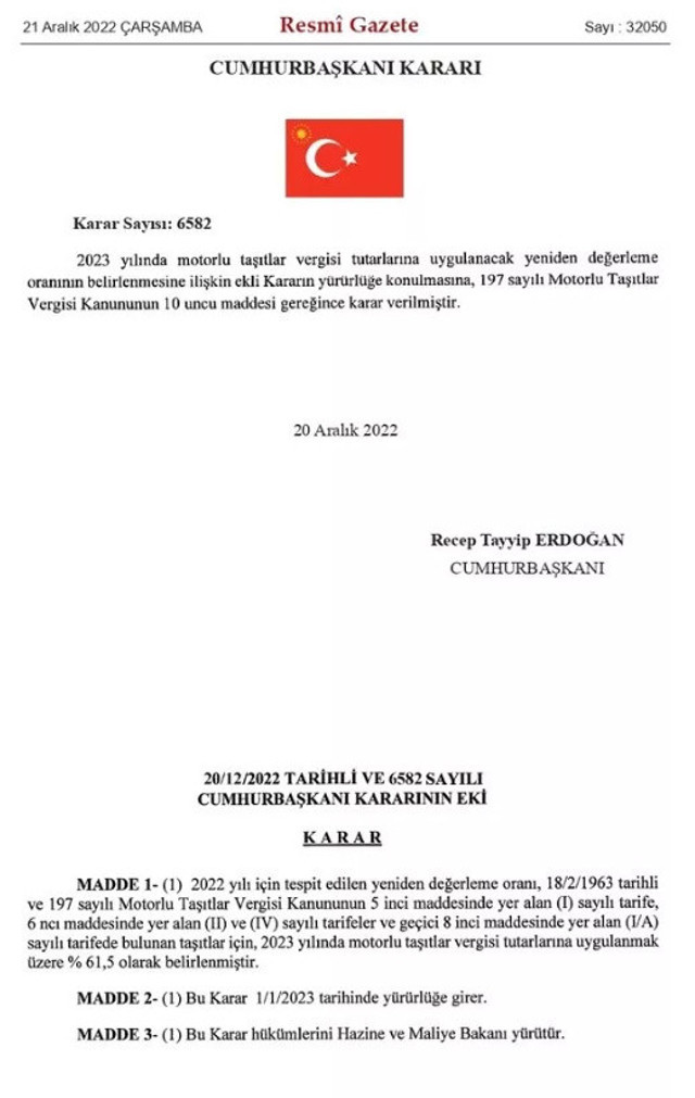 2023 yılı Motorlu Taşıtlar Vergisi kaç lira oldu? Cumhurbaşkanı Erdoğan'dan MTV'de yüzde 50 indirim imzası - Resim: 1