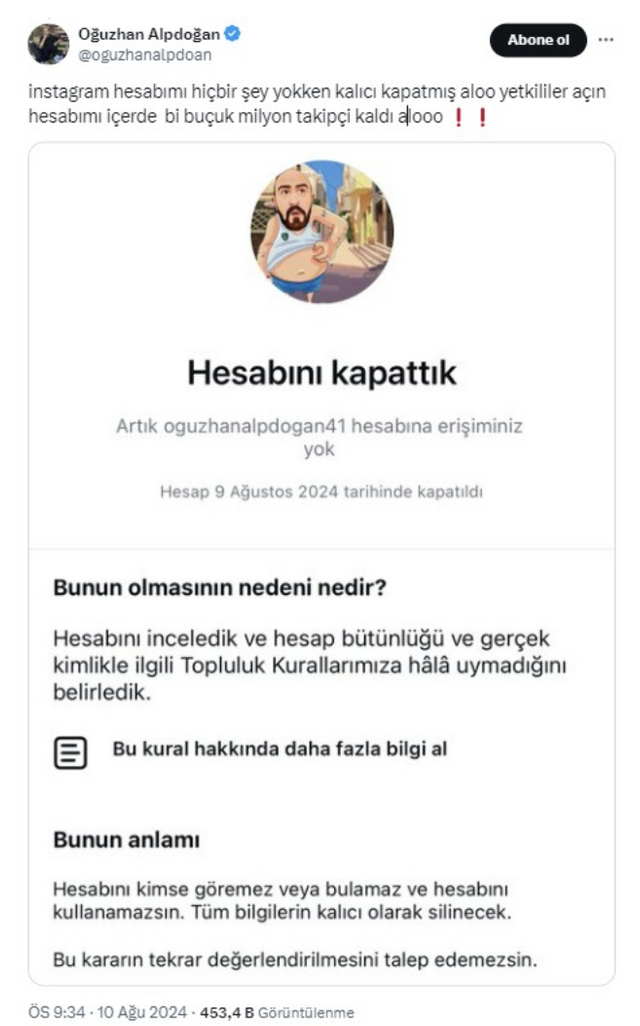 Instagram açıldı, fenomen Oğuzhan Alpdoğan'a büyük şok! Hesabı kapandı: "İçeride 1,5 milyon takipçi kaldı" - Resim: 0
