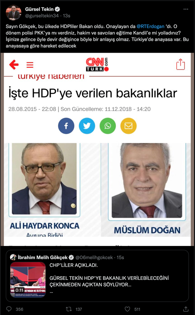 CHP'li Gürsel Tekin: HDP'ye elbette bakanlık verilebilir - Resim: 0