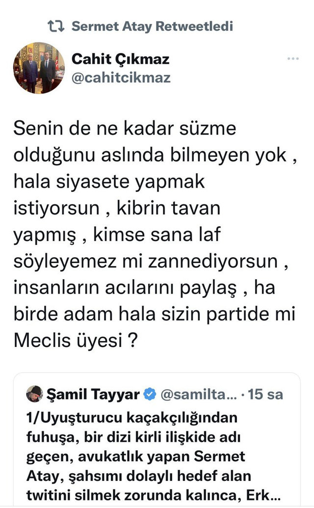 Şamil Tayyar, MHP'li vekil Sermet Atay'ıa yönelik uyuşturucu ve fuhuş suçlamalarını sildi! MHP'nin tweetleri duruyor - Resim: 1