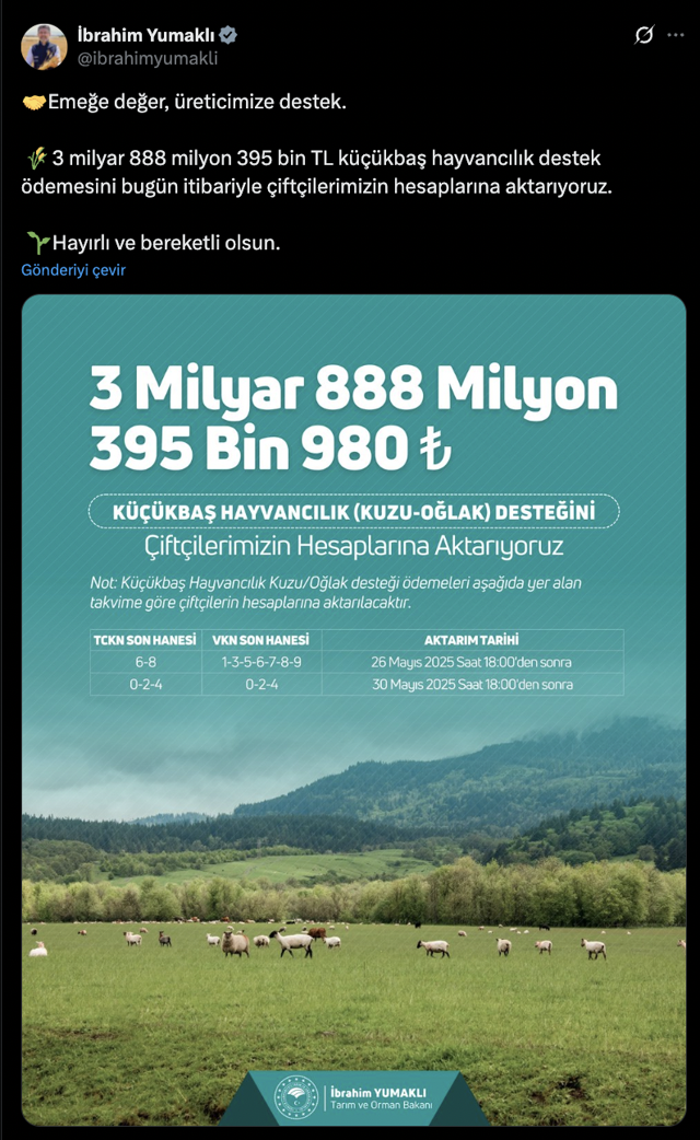 Küçükbaş hayvan üreticilerine 3,9 milyar liralık destek ödemesi bugün yapılacak - Resim: 0