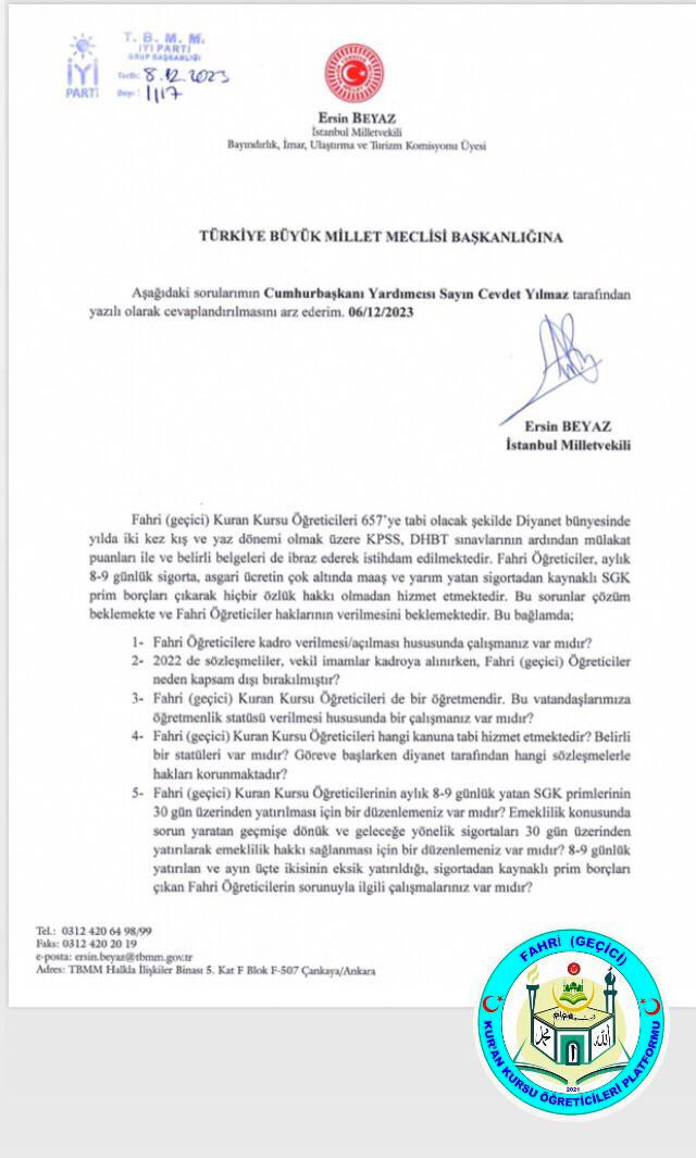 Fahri (geçici) Kur'an Kursu öğreticilerinin kadro talebi TBMM gündemine taşındı - Resim: 0