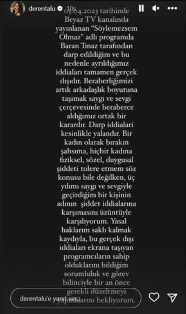 Deren Talu sevgilisi Baran Tınaz'dan şiddet gördü! Suskunluğunu bozdu: Olay iddialara flaş cevap! - Resim: 2