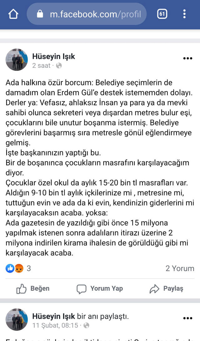 Adalar Belediye Başkanı Erdem Gül hakkında bomba iddia kayınpederi yazıp sildi - Resim: 1