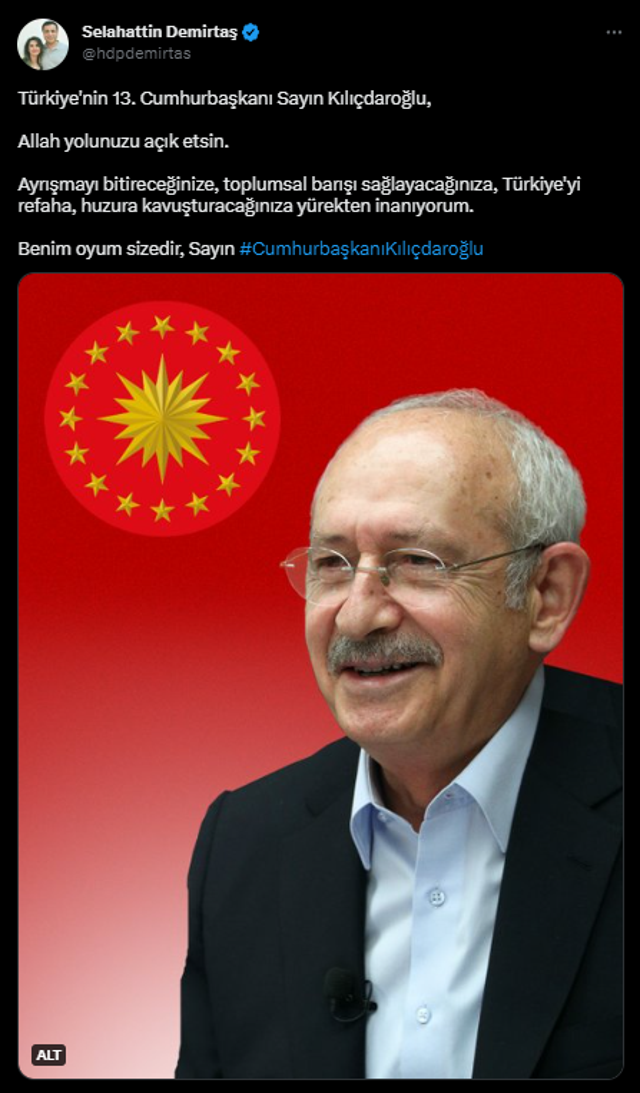 Selahattin Demirtaş, Kemal Kılıçdaroğlu'nu cumhurbaşkanı ilan etti! 'Benim oyum Kılıçdaroğlu'na...' - Resim: 0