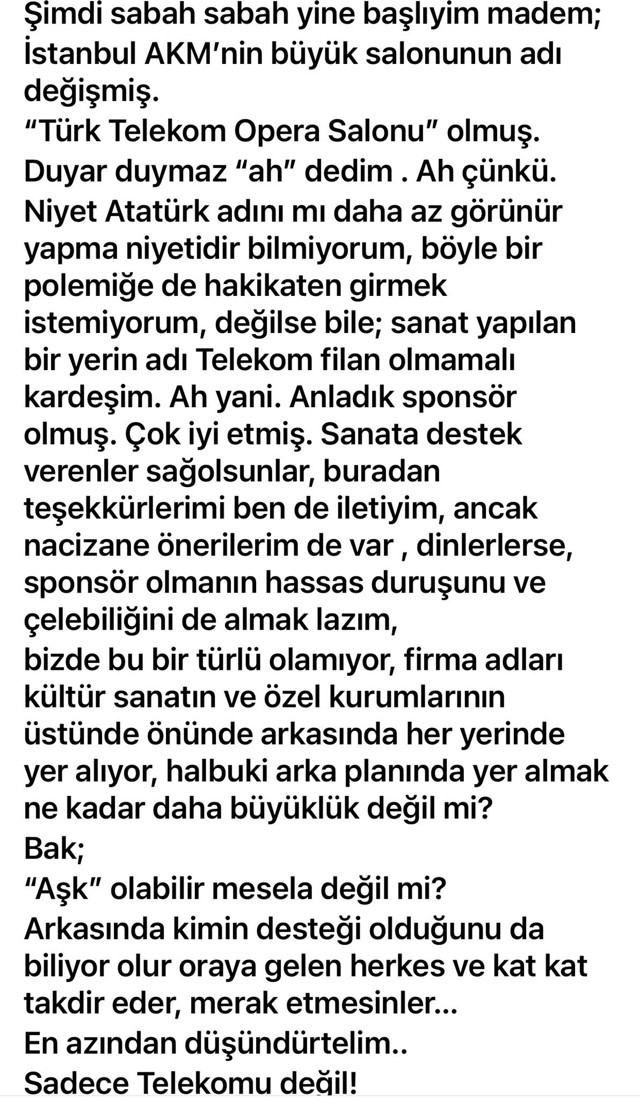 Fazıl Say'dan AKM'deki Telekom ismine tepki: Atatürk adını az görünür yapma niyeti mi? - Resim: 1