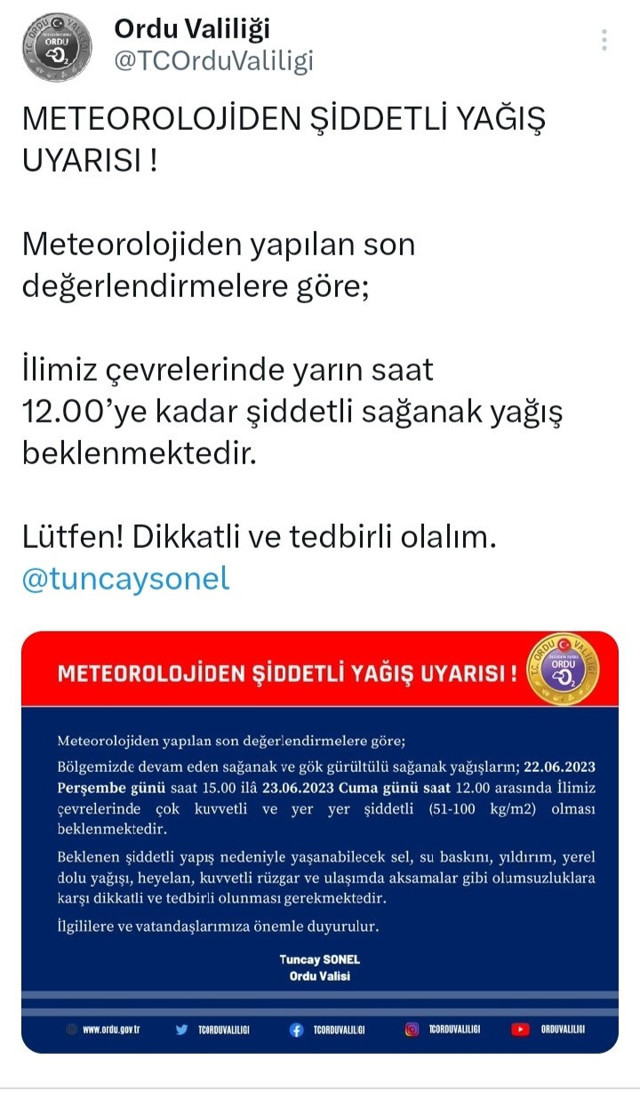 Ordu için çok kuvvetli ve şiddetli sağanak uyarısı - Resim: 0