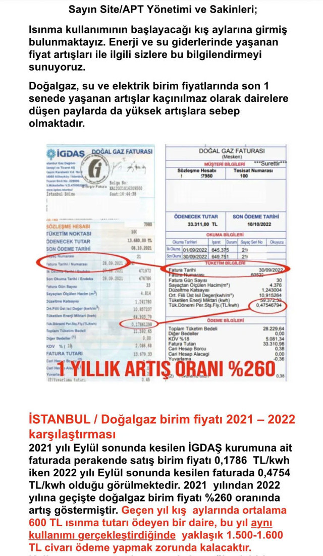 500 lira olan doğal gaz faturası 1500 lira gelecek! Apartman yönetimlerinin attığı mesaj şoke etti - Resim: 3