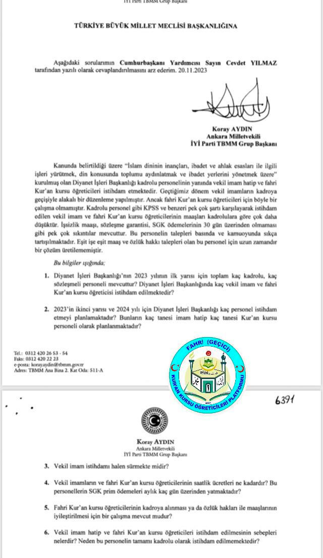 Fahri (geçici) Kur'an Kursu öğreticilerine kadro ne zaman? Koray Aydın soru önergesi sundu - Resim: 0