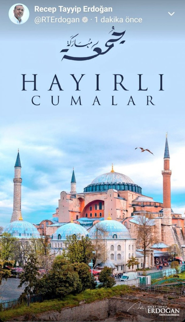Cumhurbaşkanı Erdoğan’dan ilk Fleet Ayasofya görselli cuma mesajı paylaştı - Resim: 0