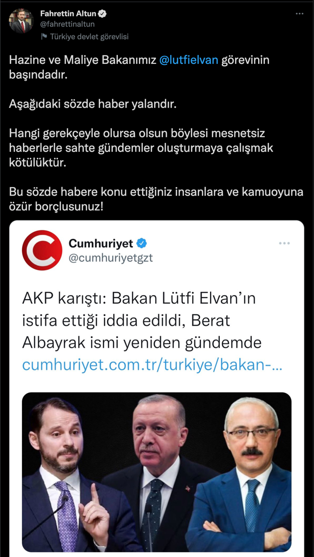 'Berat Albayrak yeniden Hazine Bakanı oluyor' iddiasına yalanlama! 'Özür dileyin'... - Resim: 1