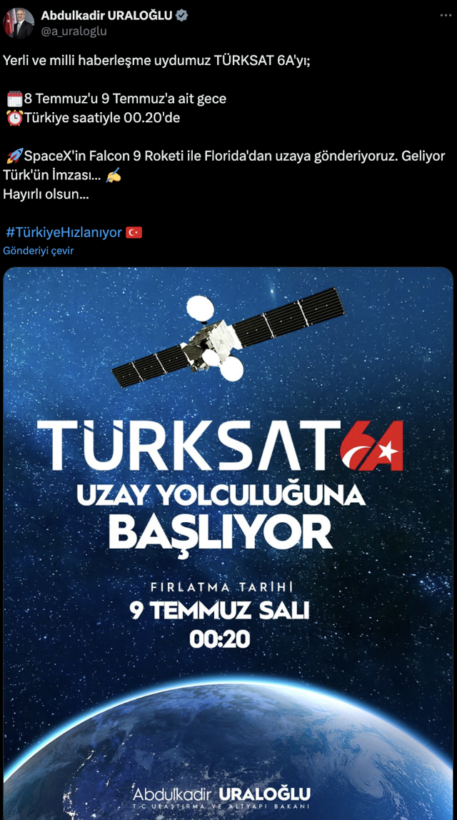 Türksat 6A'nın fırlatılacağı tarih belli oldu! - Resim: 0