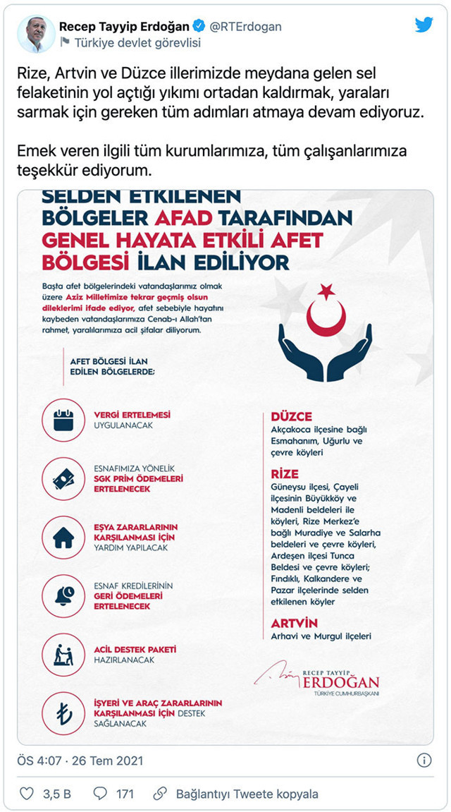 Erdoğan'dan flaş açıklama! Düzce, Rize ve Artvin'de bazı bölgeler 'afet bölgesi' ilân edildi - Resim: 0