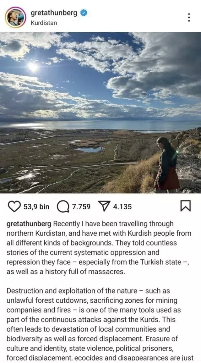 Türkiye'ye gelen Greta Thunberg skandala imza attı! 'Kürdistan' paylaşımı tepki çekti - Resim: 0