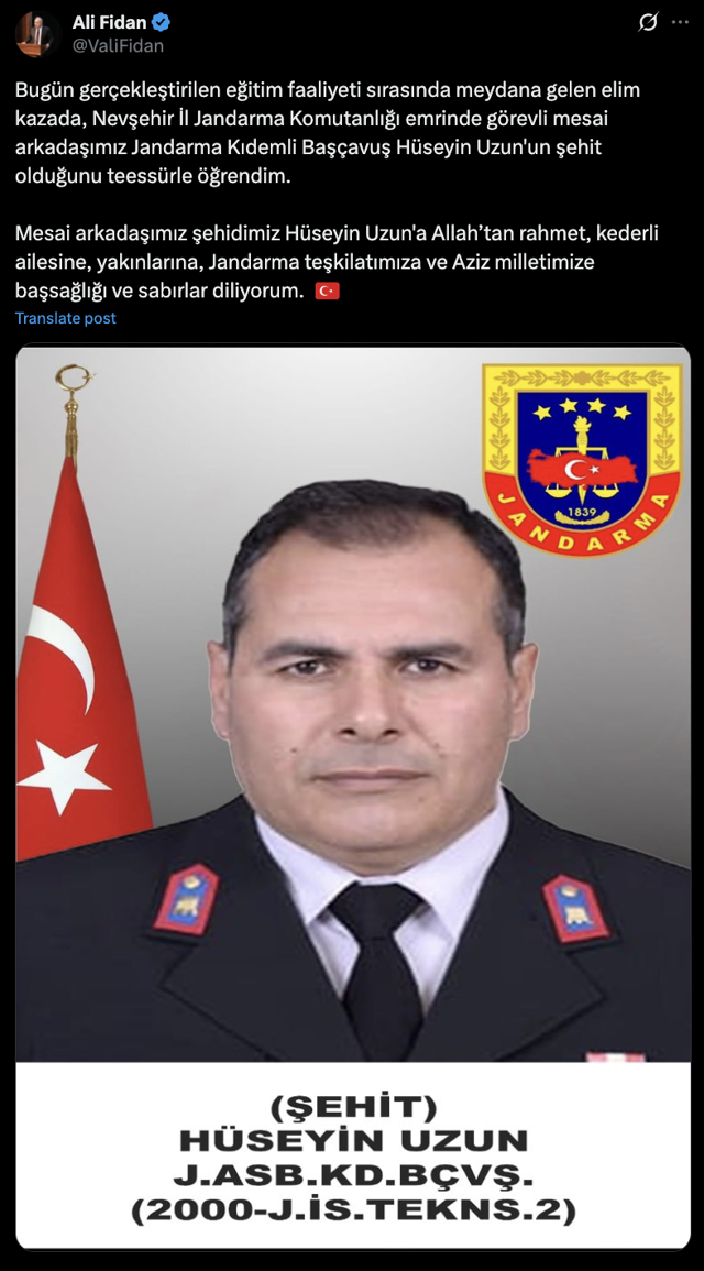 Nevşehir'den acı haber! Jandarma Astsubay Hüseyin Uzun şehit oldu - Resim: 0